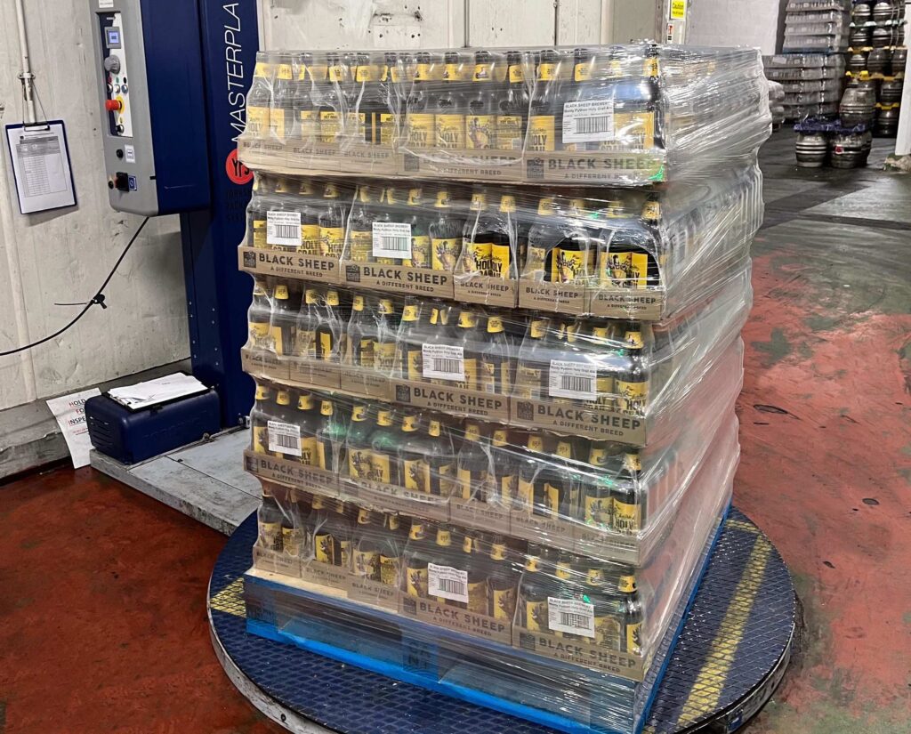 Low-stretch-force-stretch-wrap-beer-pallet