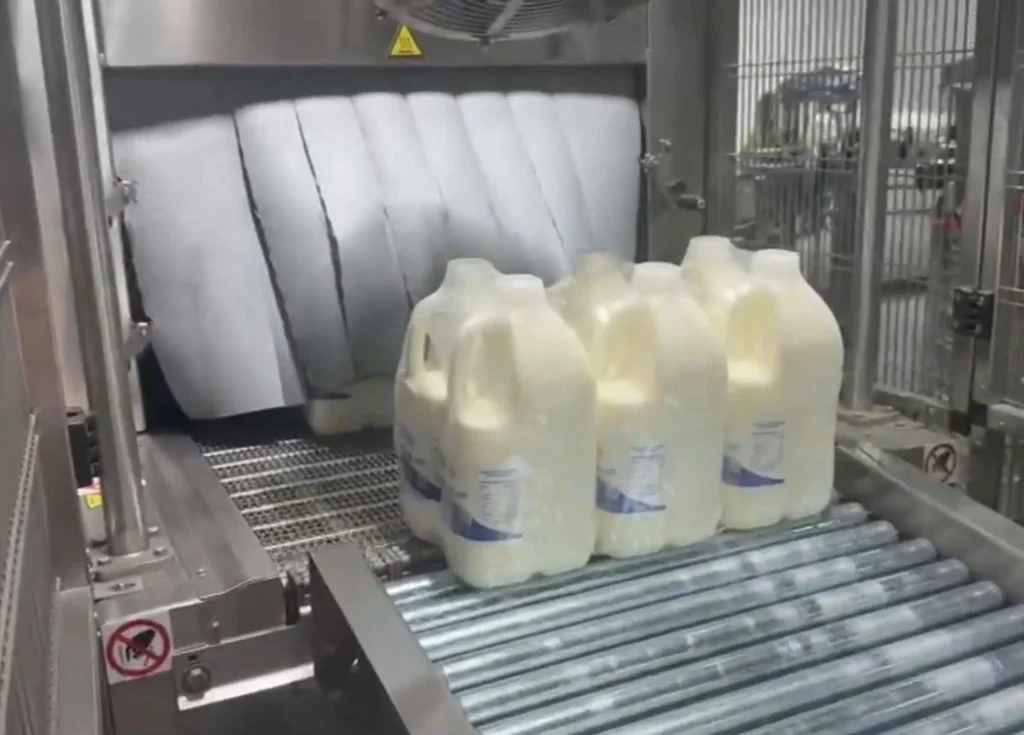 Stainless-steel-shrink-tunnel-with-Milk